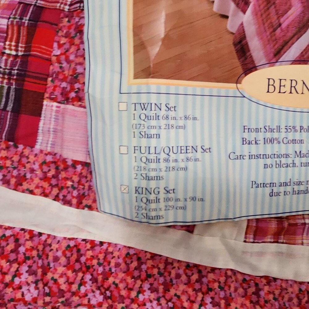 Quilt King Size 100 X 90 Keepsake Collection Two Shams Pink Squares Plaid Floral - Picture 4 of 10